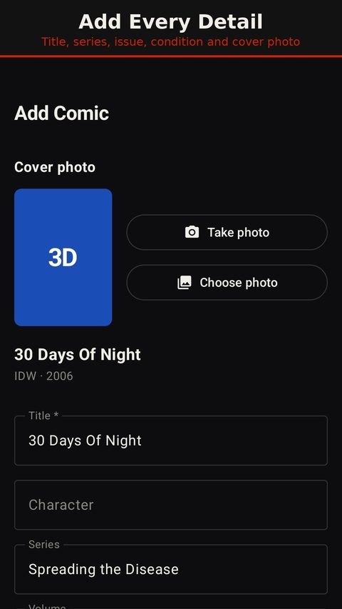 Longbox screenshot 4 — add comic details